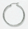 14k White Gold Diamond Cut Hoop Earrings